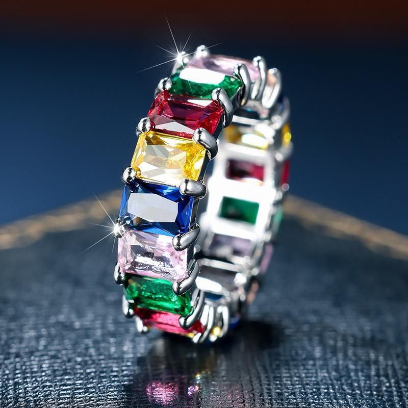 Rainbow Zircon Ring Silver - Size 9 - Image 7