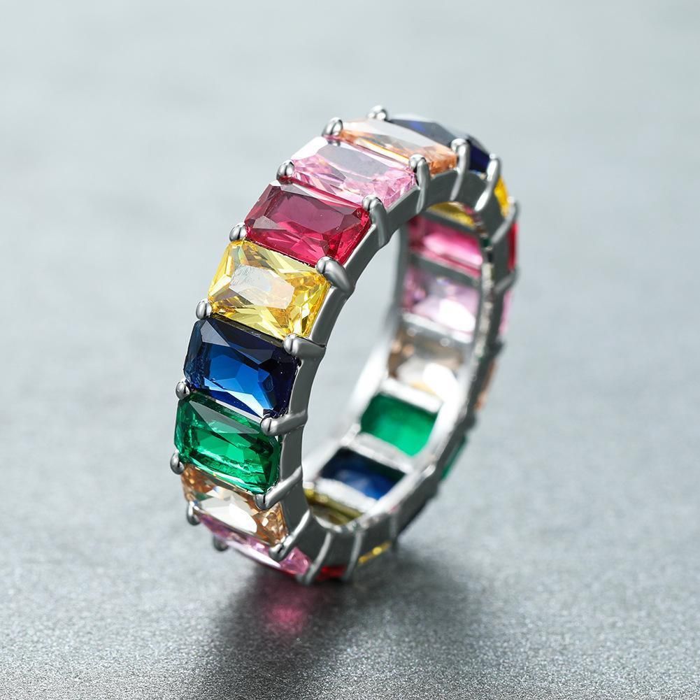 Rainbow Zircon Ring Silver - Size 9 - Image 13