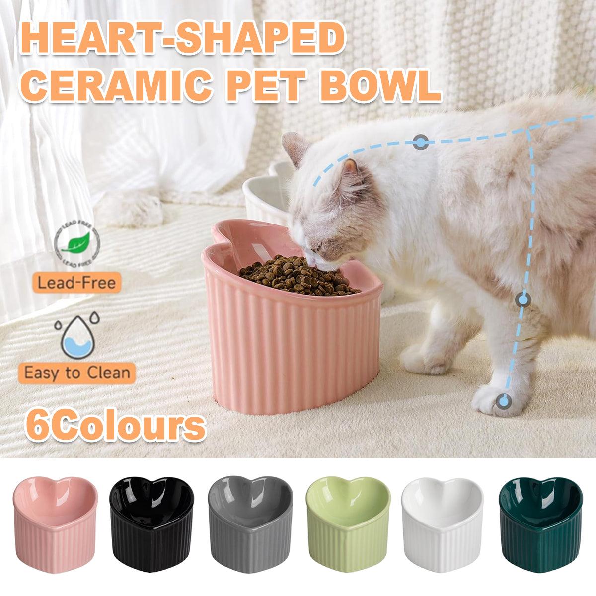 Love Shape Slanted Cat Bowl Ceramic Black