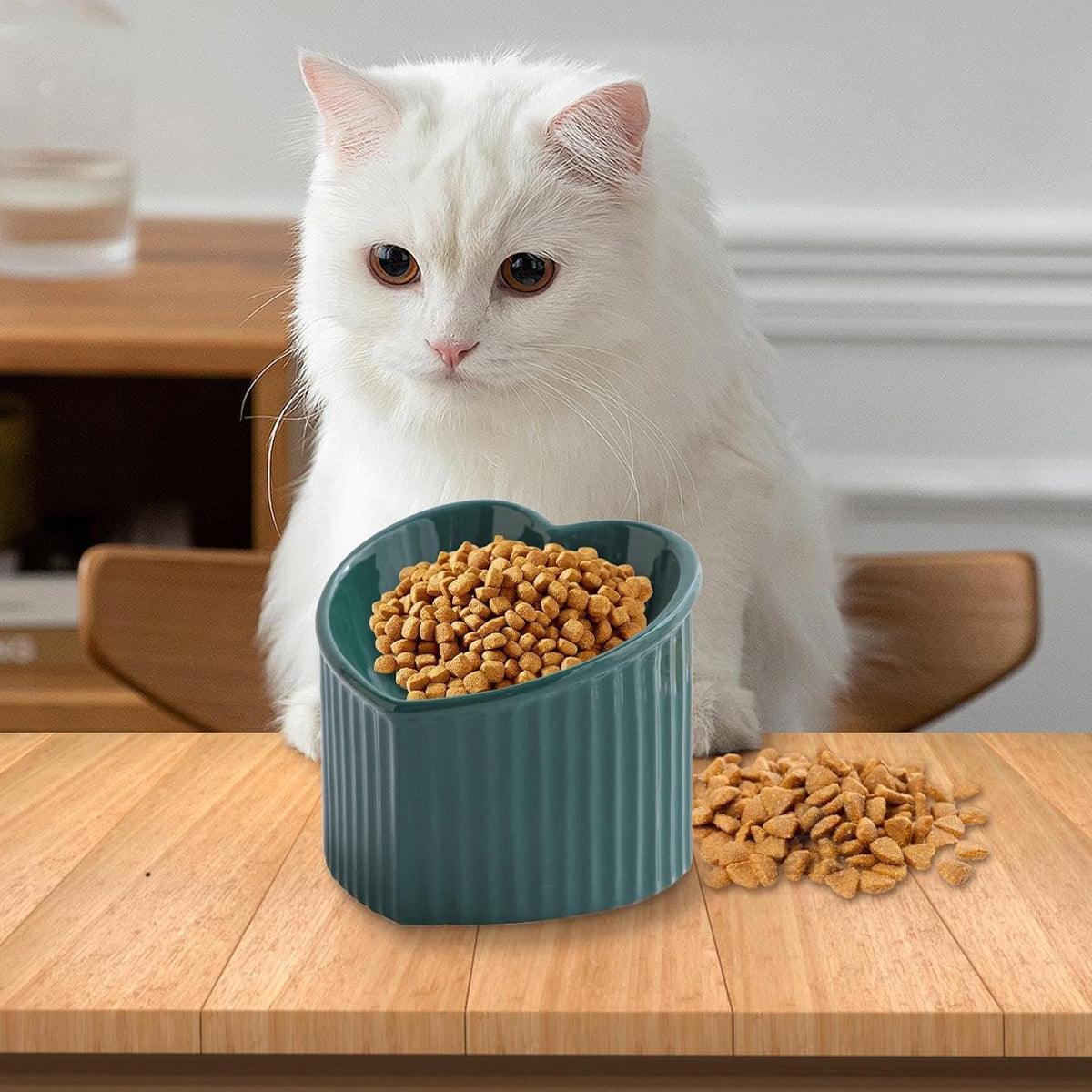 Love Shape Slanted Cat Bowl Ceramic Black - Image 5