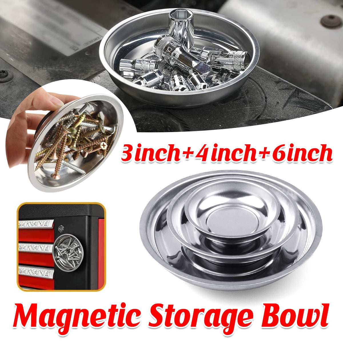 3 4 6 Inch Magnetic Parts Tray Set