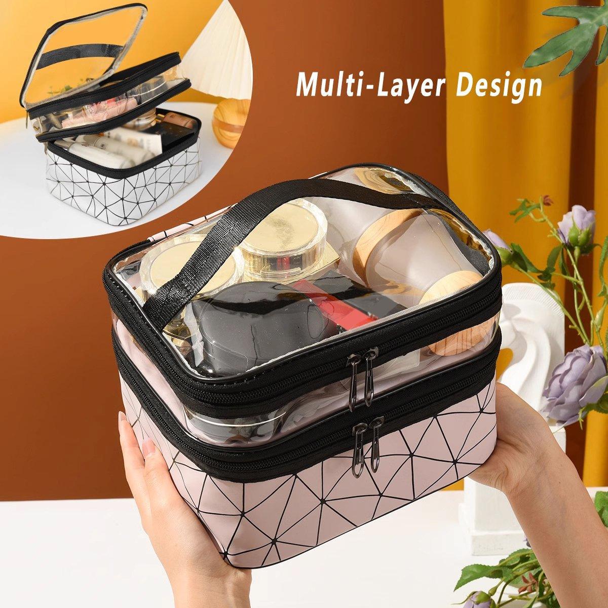 Portable Double-Layer Waterproof Cosmetic Bag Silver - Image 4