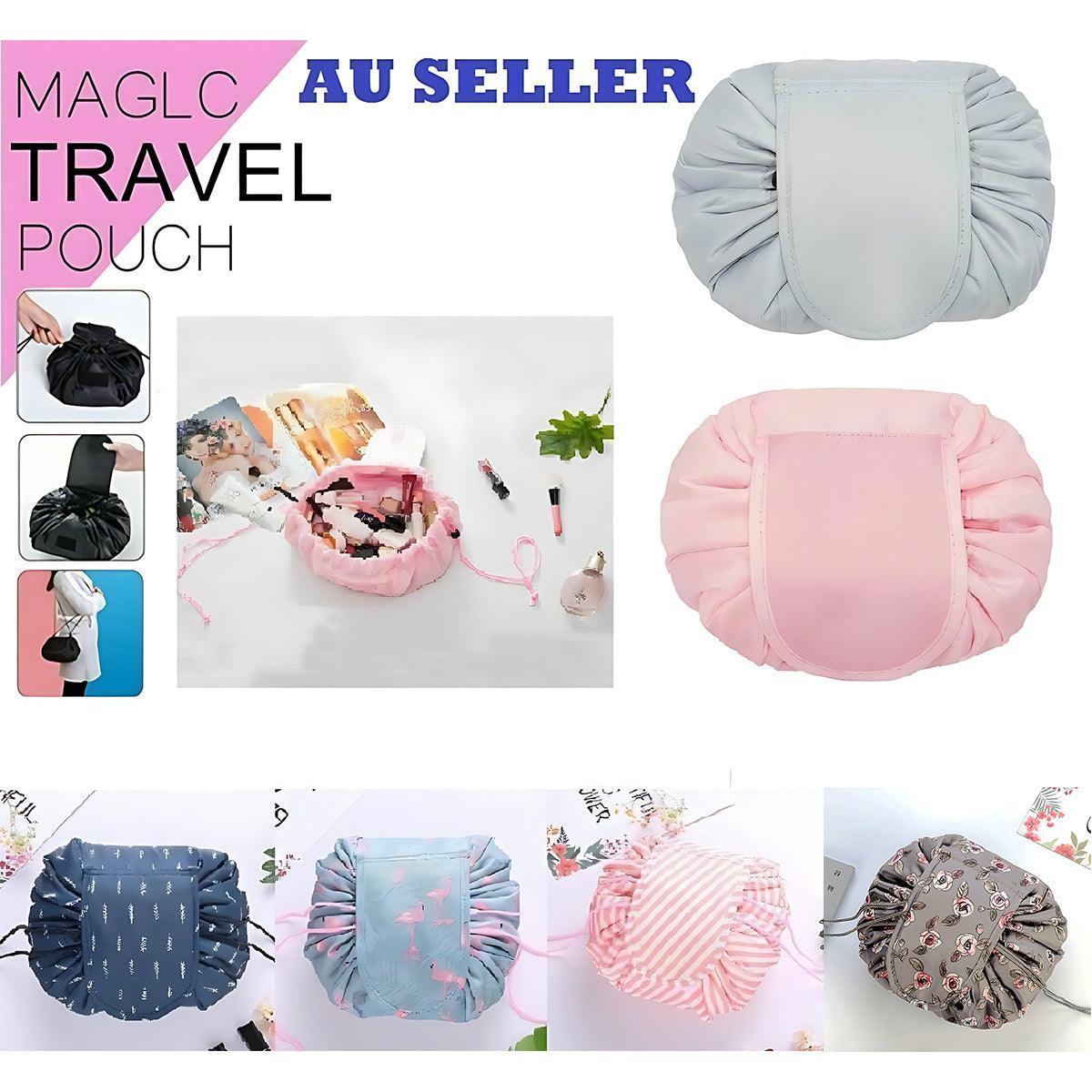 Portable Travel Makeup Bag Green Flamingo