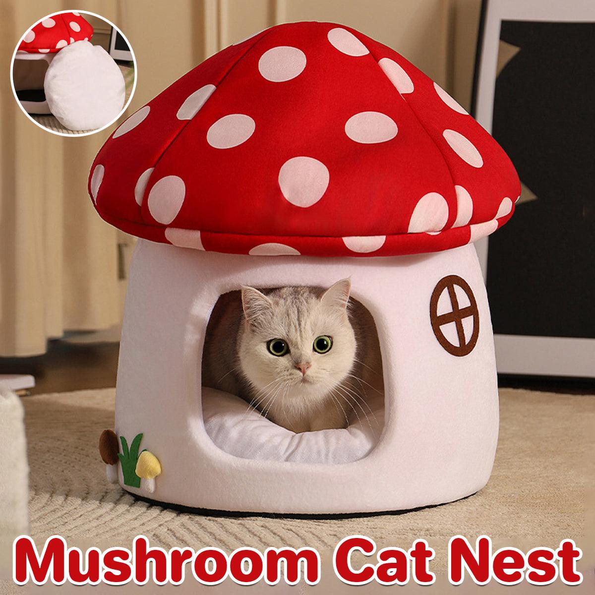 Winter Mushroom Cat House Cozy Bed