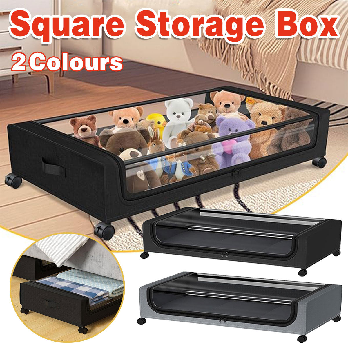 Under Bed Storage Rack with Wheels Black