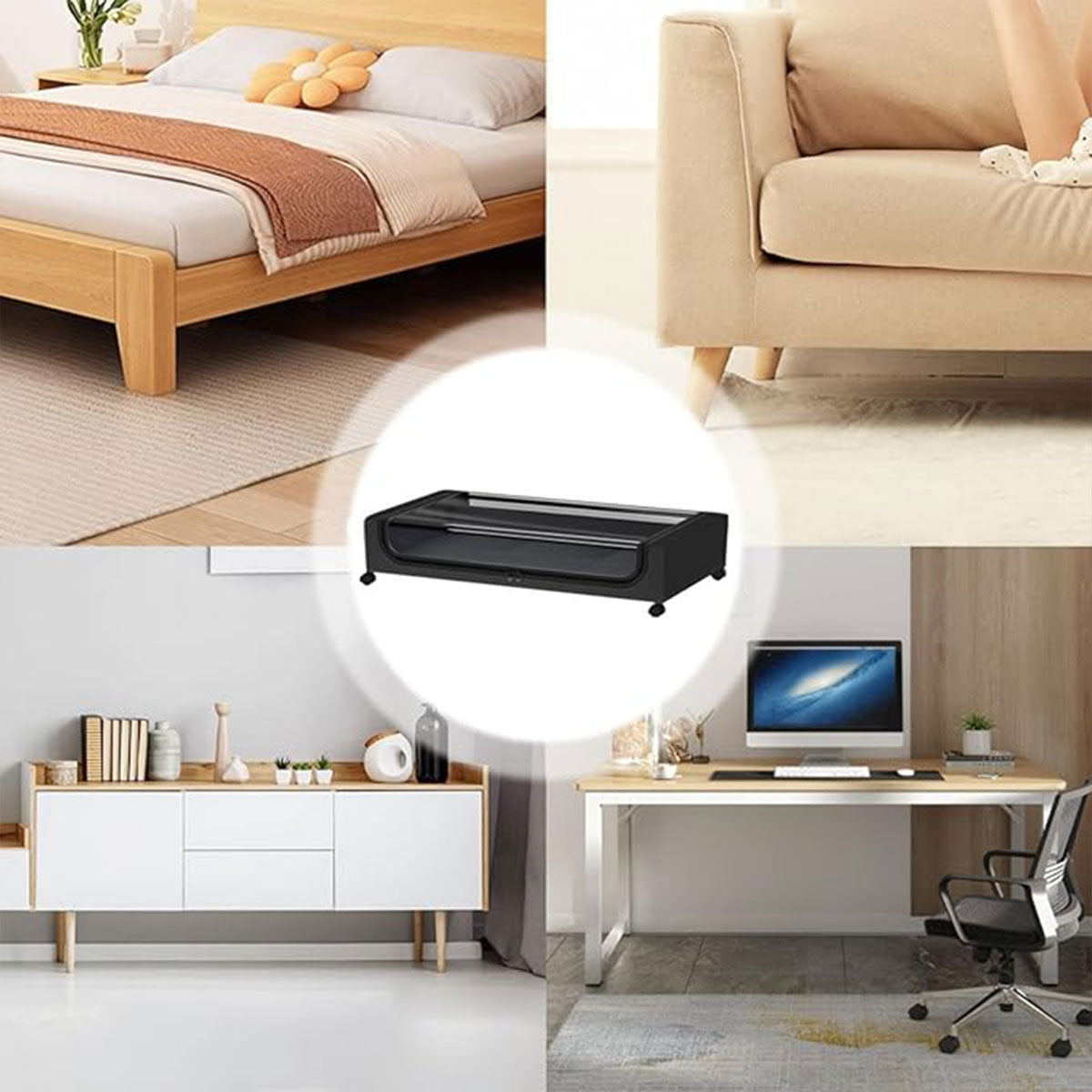 Under Bed Storage Rack with Wheels Black - Image 4