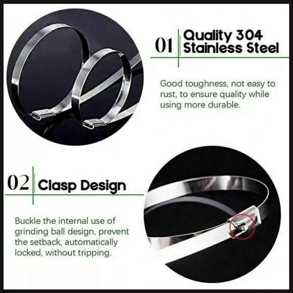 100x Stainless Steel Cable Ties 4.6x600mm - Image 4