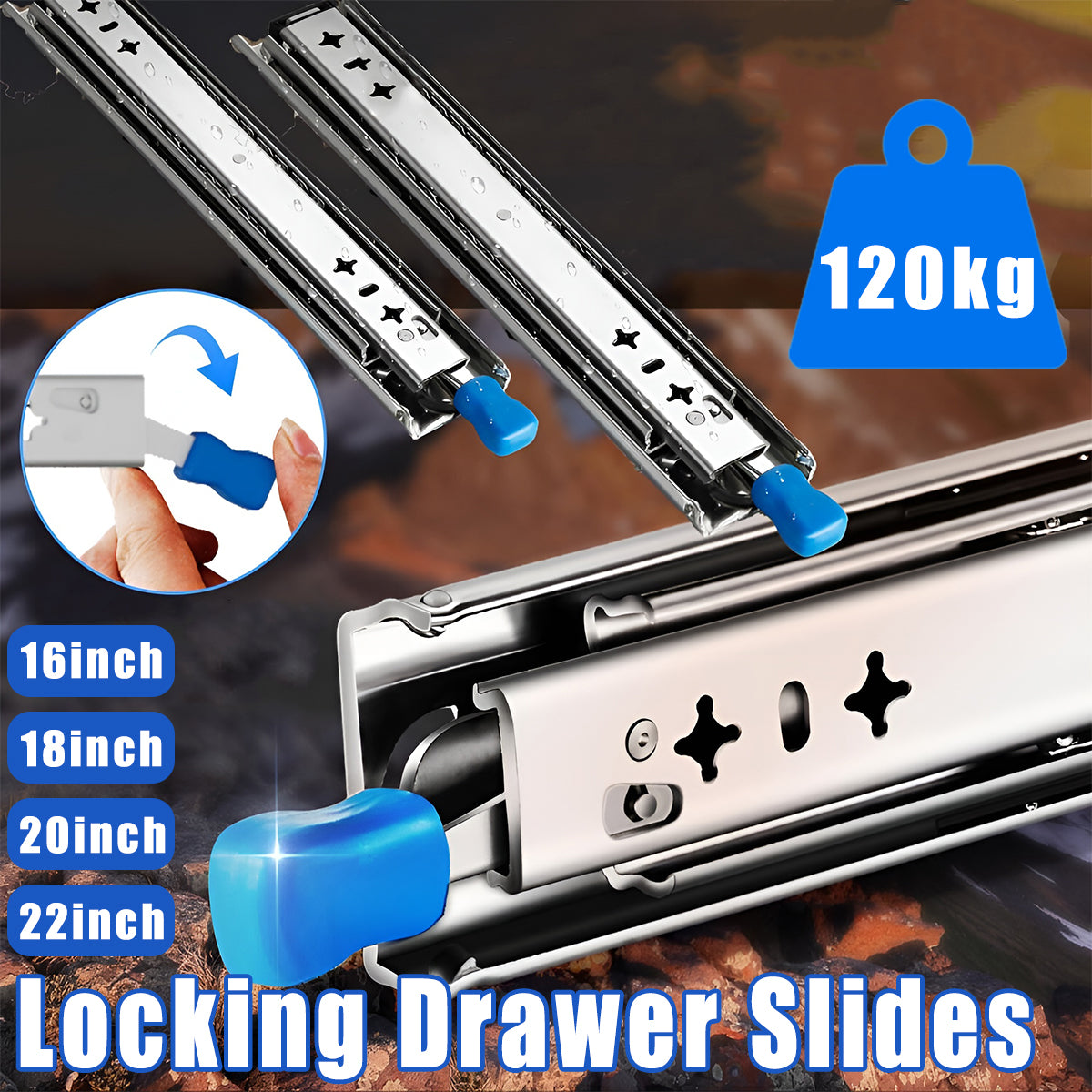Locking Drawer Slides 120kg 20inch