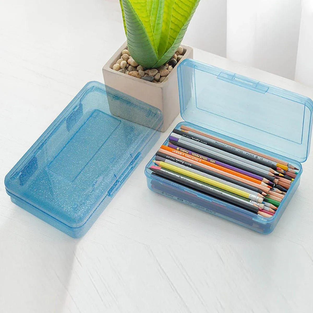 Large Capacity Transparent Plastic Pencil Case Light Green - Image 7
