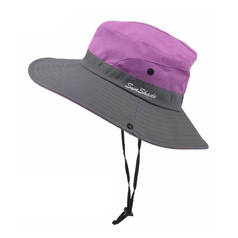Wide Brim Ponytail Sun Visor - Purple