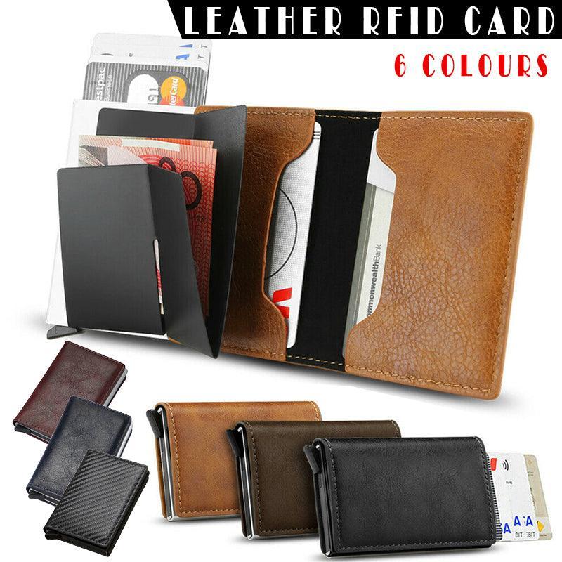 RFID Leather Card Wallet Money Clip - Dark Red