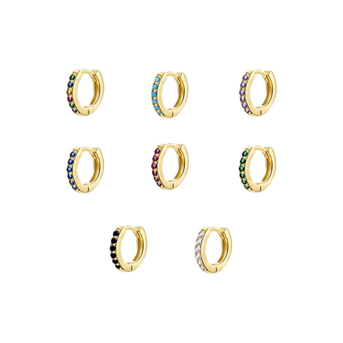 925 Silver Hoop Earrings Gold Blue Crystal - Image 2