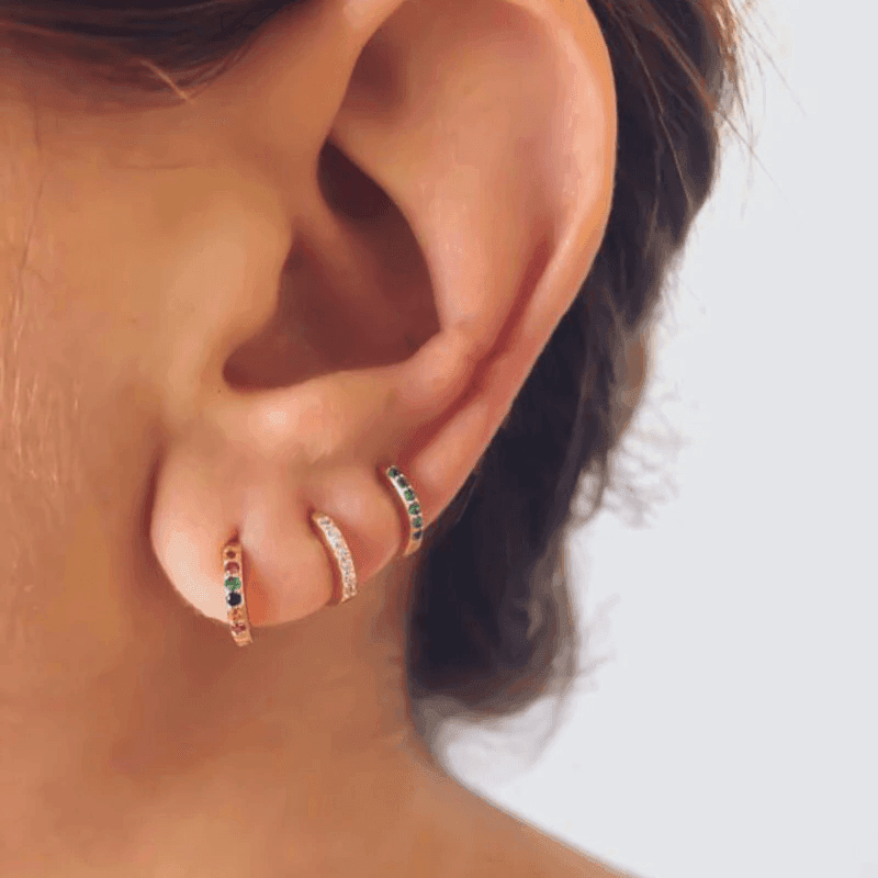 925 Silver Hoop Earrings Gold Clear Crystal - Image 4
