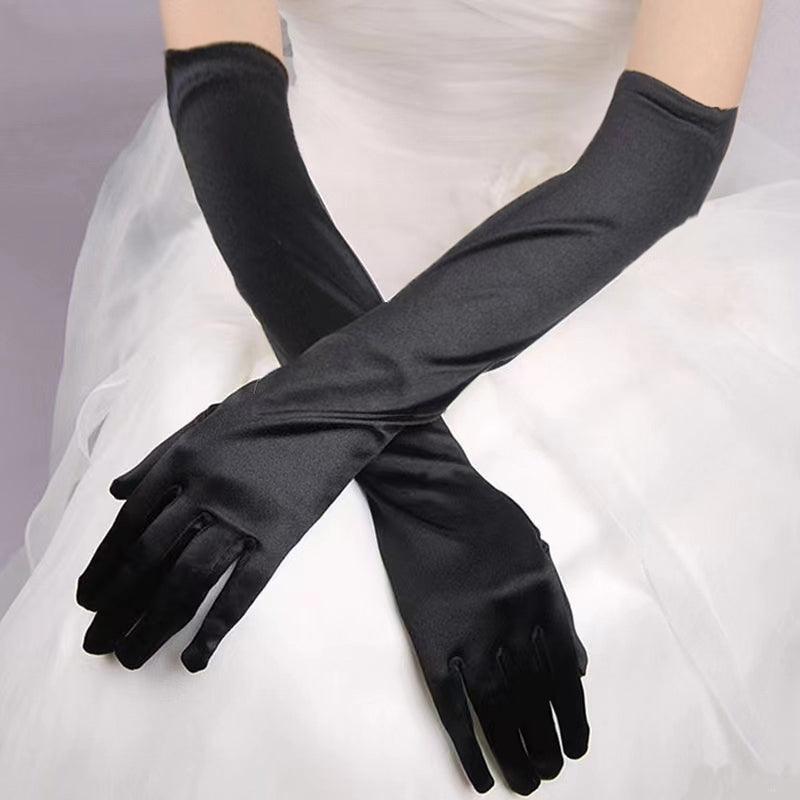 Long Satin Opera Gloves - Brown - Image 2