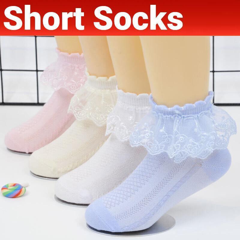 Lace Ruffle Frilly Short Socks for Girls Pink