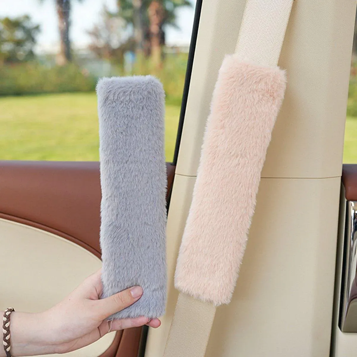 Winter Plush Shoulder Strap Cover Neck Cushion 2PCS Milk Tea - Image 10