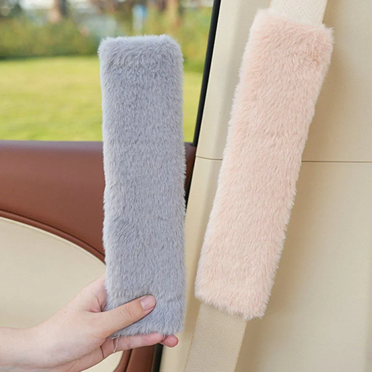 Winter Plush Shoulder Strap Cover Neck Cushion 2PCS Milk Tea - Image 12
