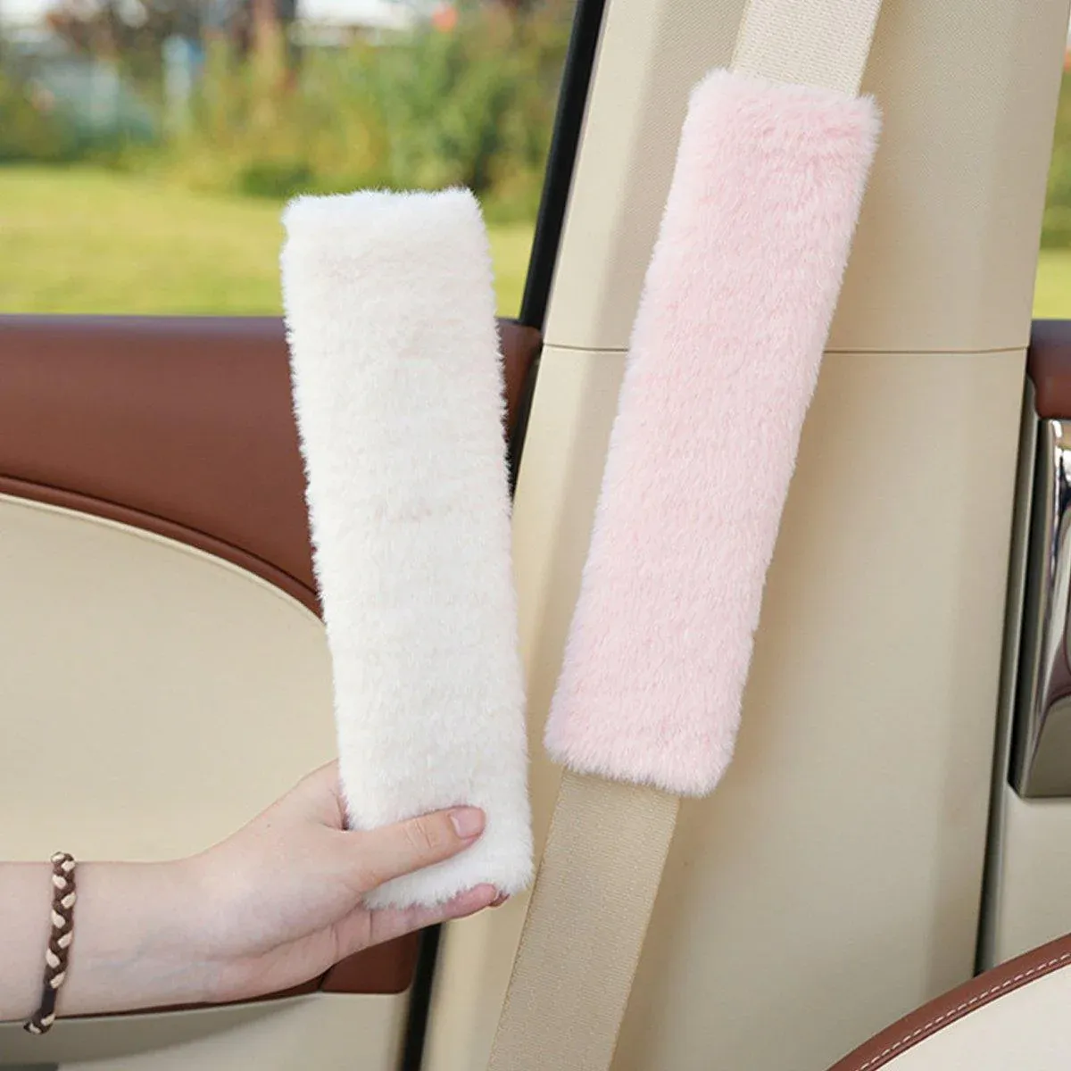 Winter Plush Shoulder Strap Cover Neck Cushion 2PCS Milk Tea - Image 13