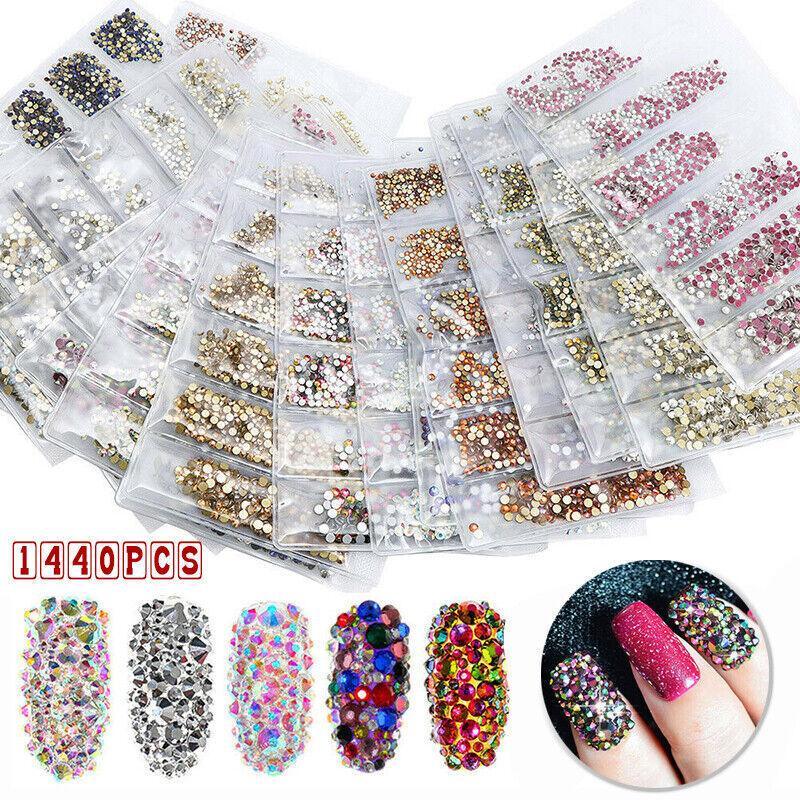 1440Pcs Glitter Rhinestones Crystal Nail Art Dark Green