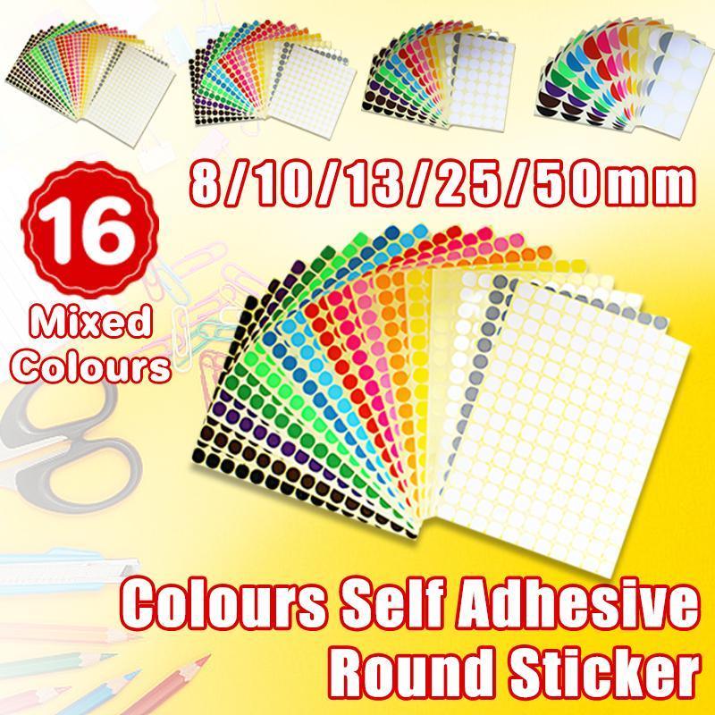 13mm Round Dot Stickers 132 Dots 16 Sheets