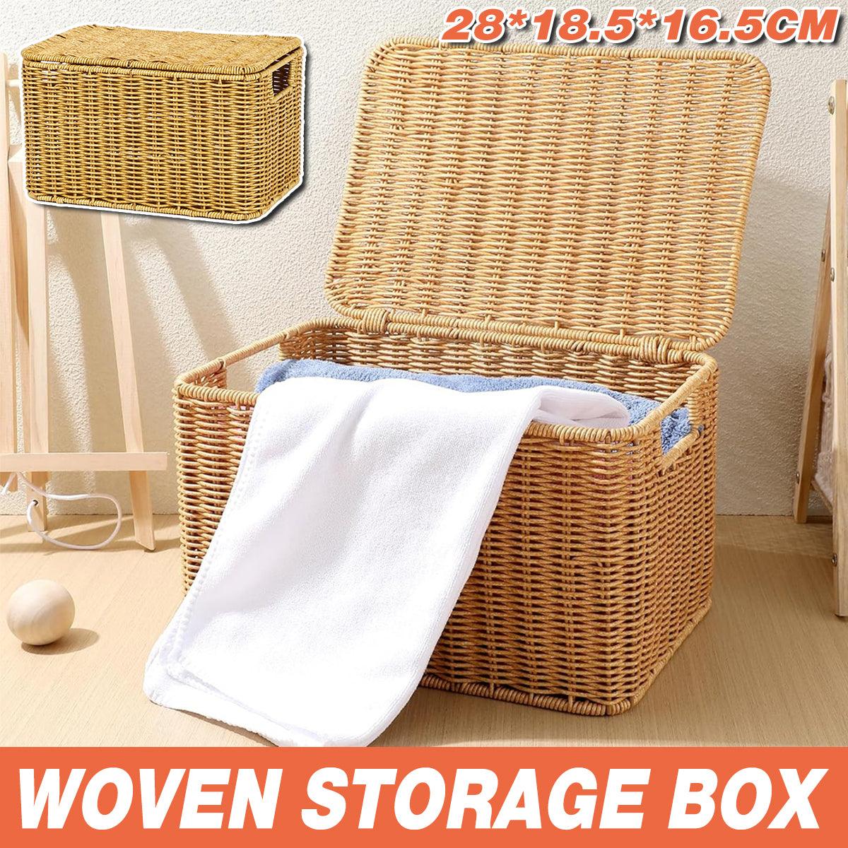 Storage Box Faux Rattan Woven Basket with Lid