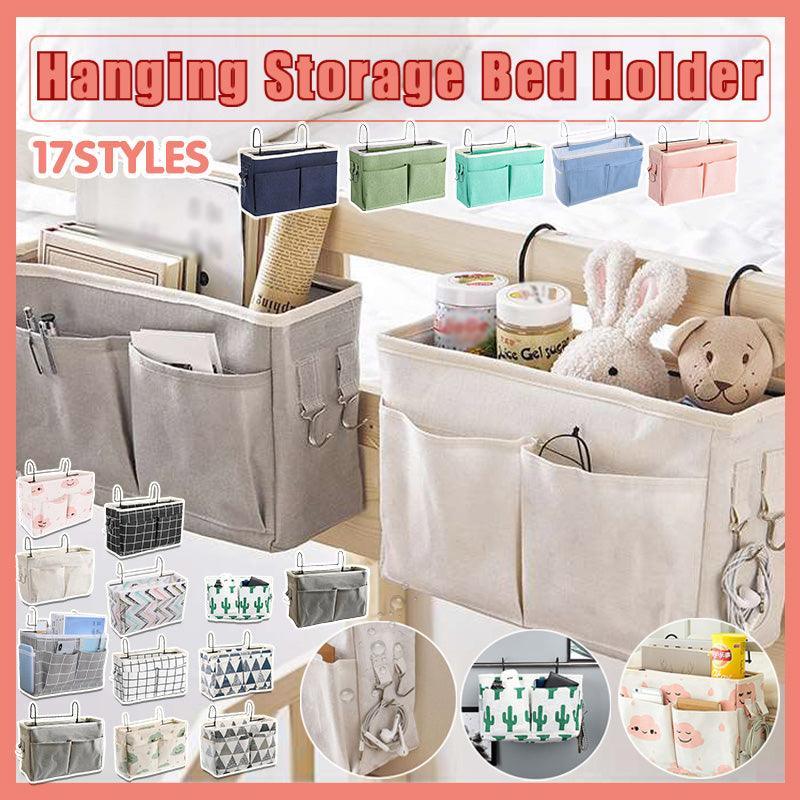 Hanging Bedside Storage Caddy Grey Grid