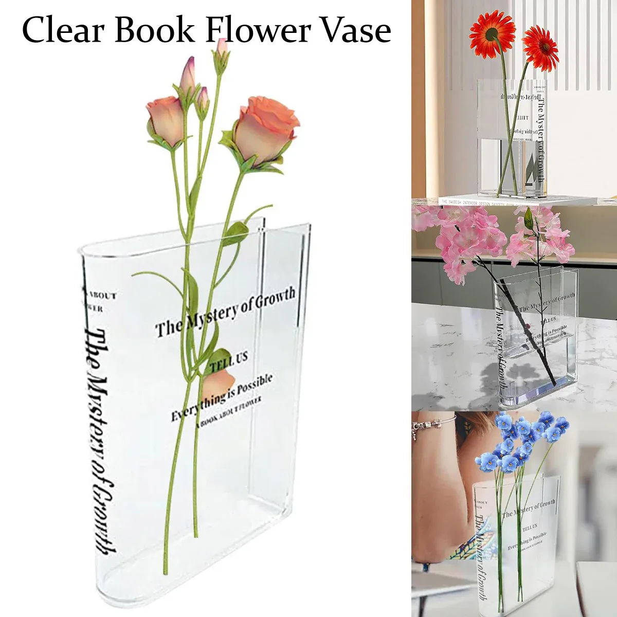 Transparent Book Vase Flower Holder Acrylic