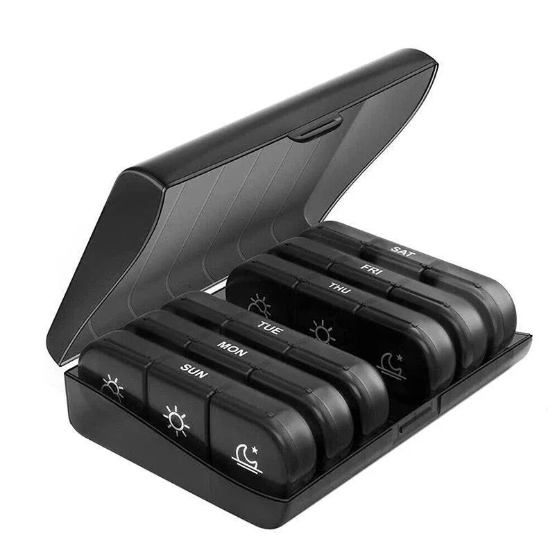 7 Day Medicine Organizer Pill Box Black