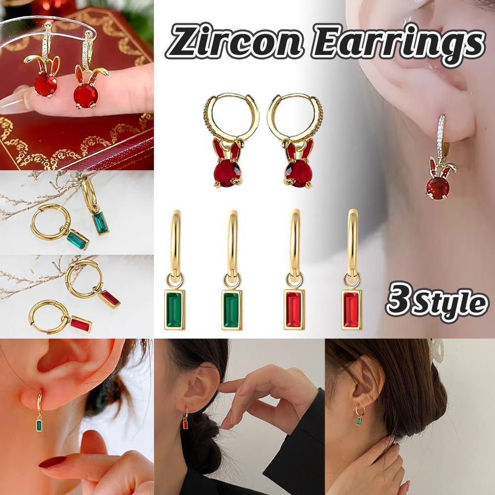 Fashion Gold Zircon Earrings Bunny Ears