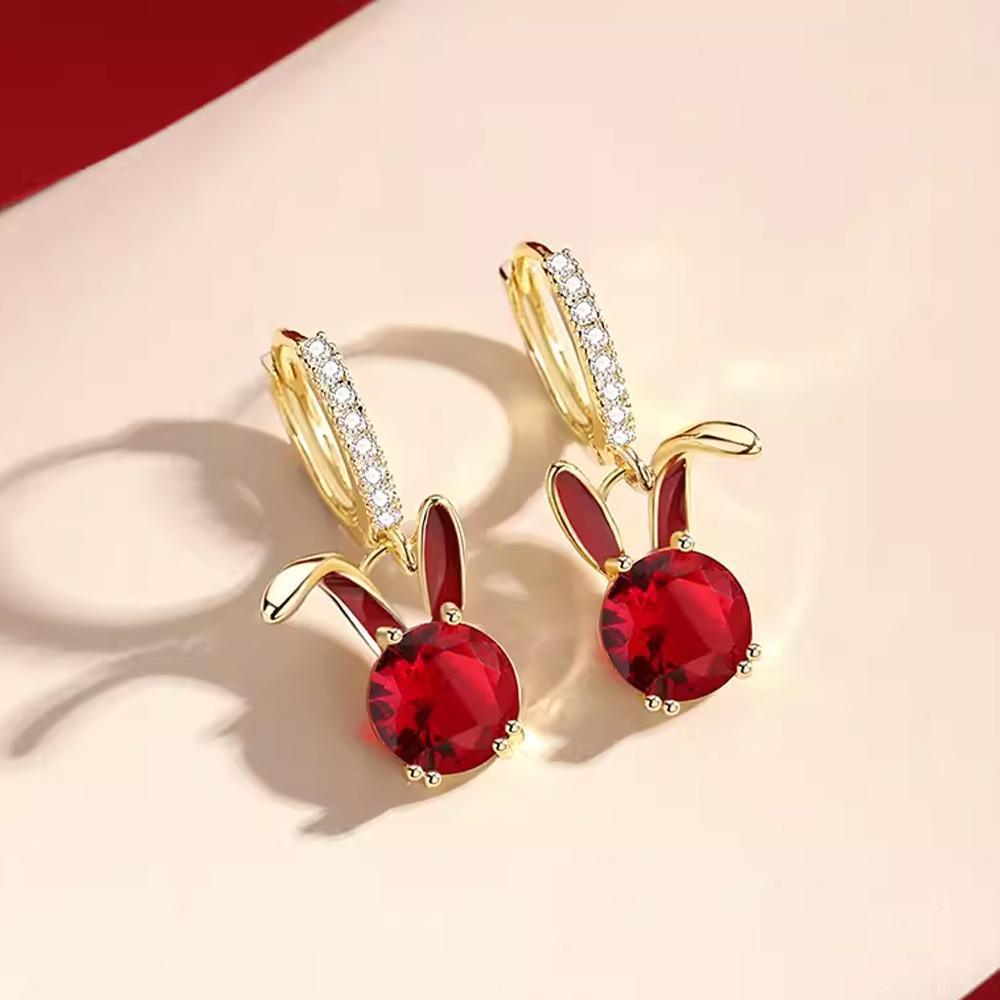 Fashion Gold Zircon Earrings Square Green - Image 3