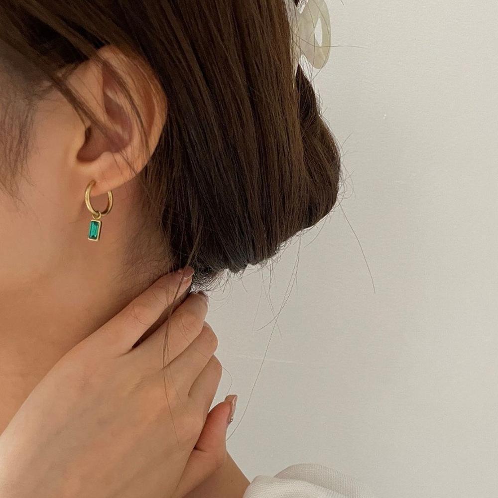 Fashion Gold Zircon Earrings Square Green - Image 5