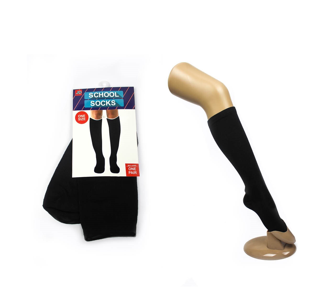 1 Pair School Socks Plain Knee High Cotton Kids Black