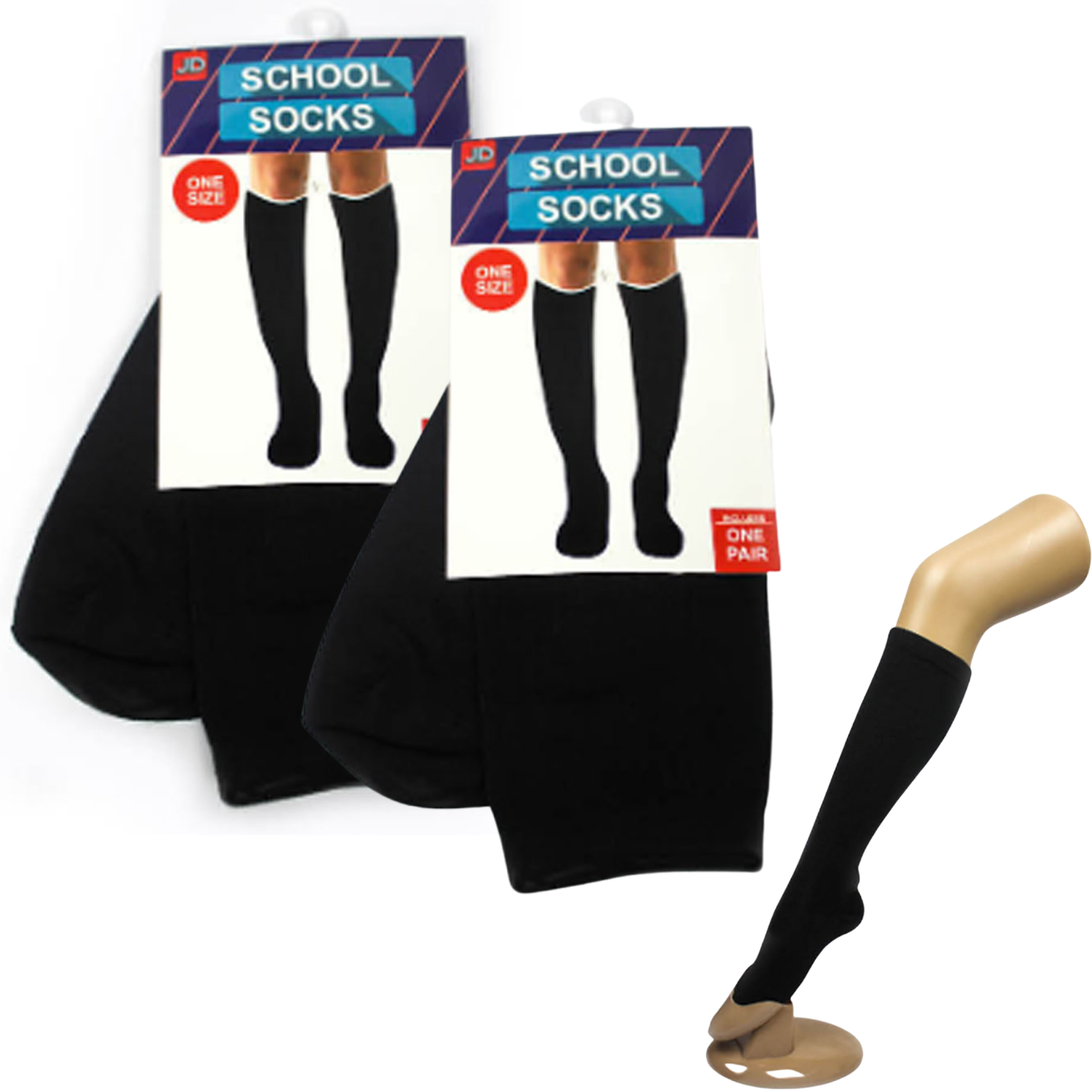 2 Pairs School Socks Ribbed Knee High Cotton Kids Black
