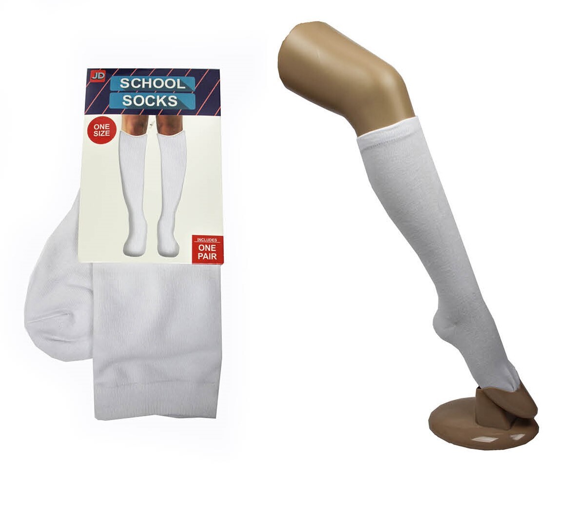 1 Pair SCHOOL SOCKS Plain Knee High Cotton Girls Boys Unisex - White - One Size Fits Most - Image 2