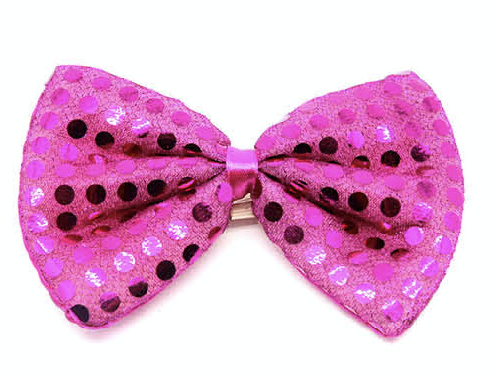 Unisex Large Sequin Polka Dot Clown Bow Tie - Hot Pink