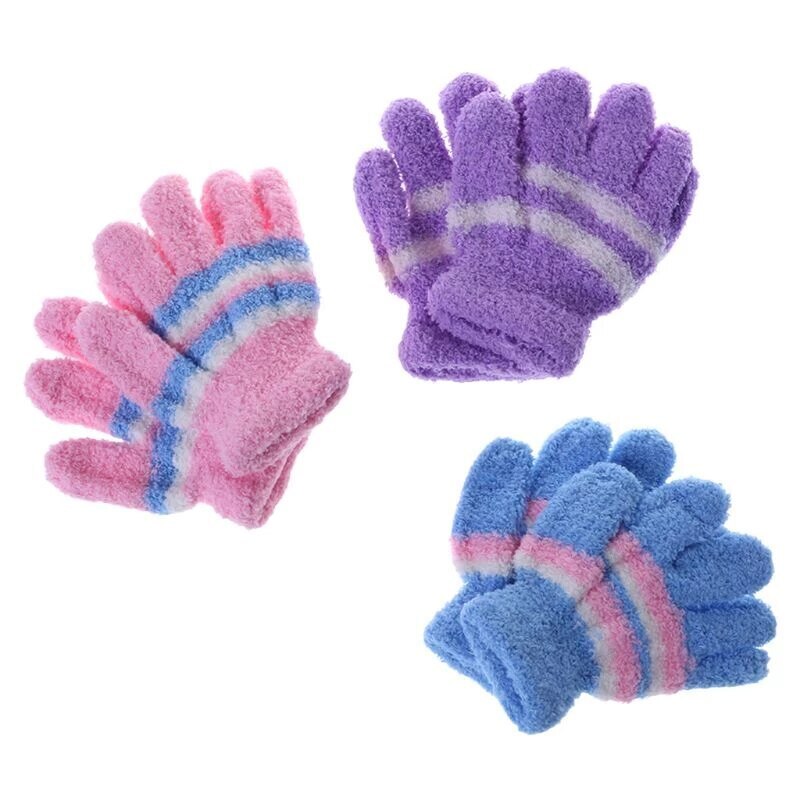 3 Pair Baby Winter Thermal Coral Fleece Gloves Kids Boys Girls