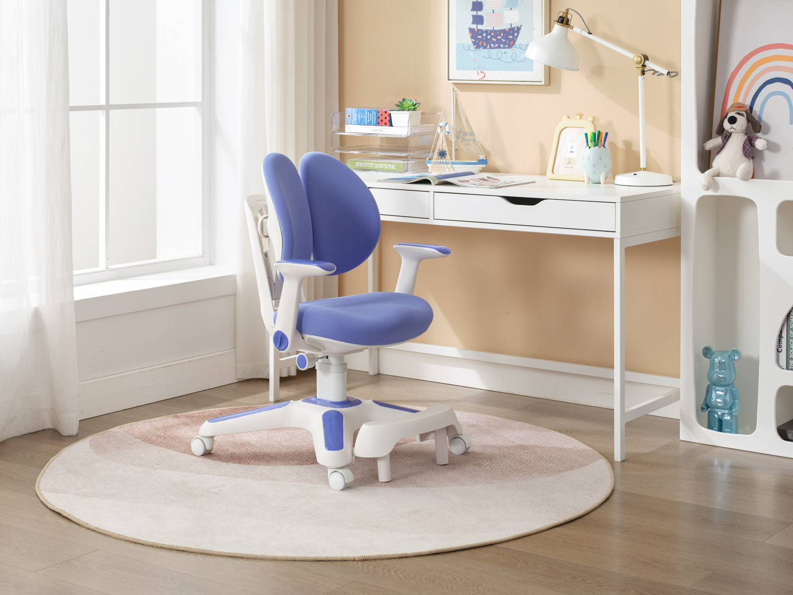Ergonomic Kids Study Chair Set of 4 Height Adjustable Blue - Image 3