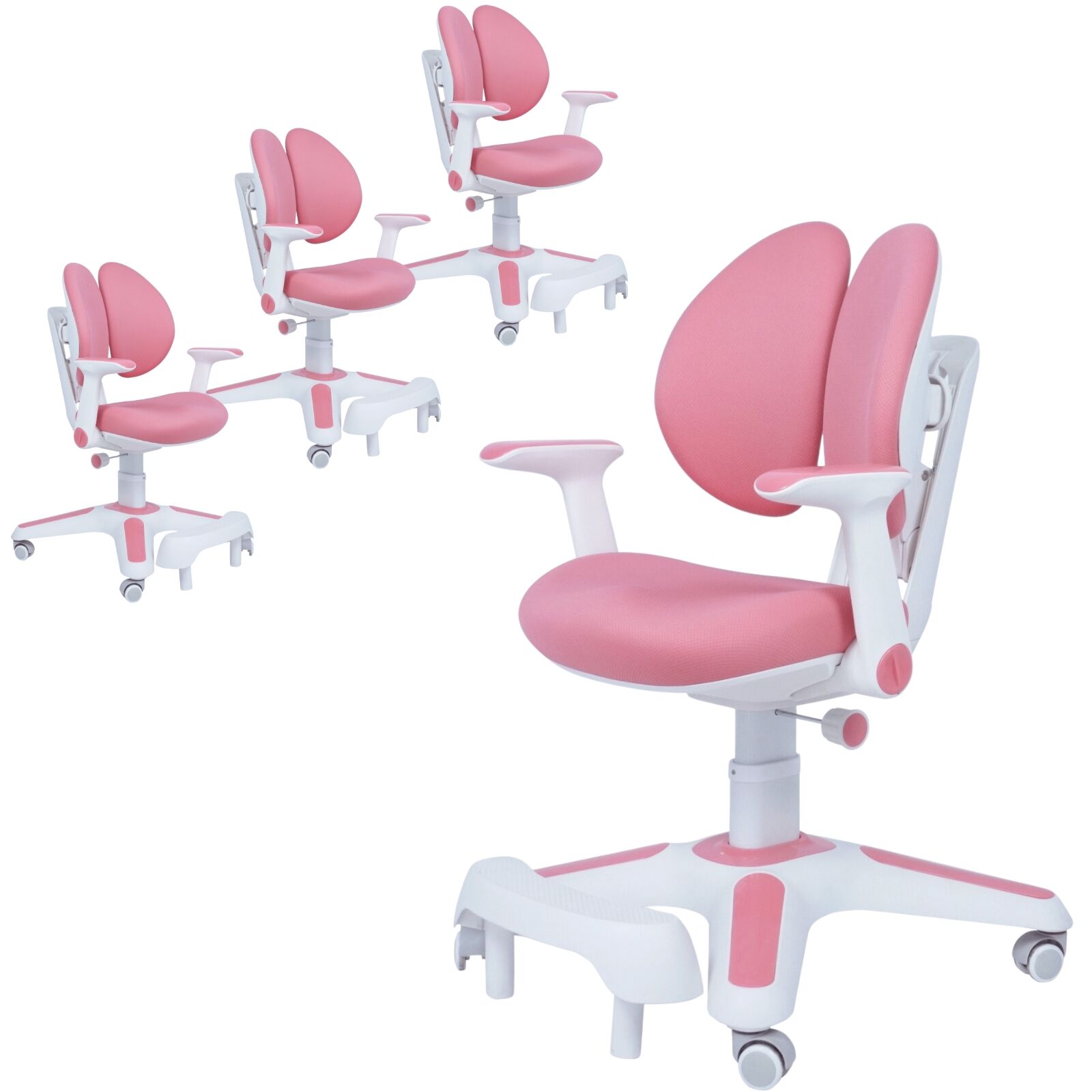 4x Ergonomic Kids Study Chairs Height Adjustable Pink - Image 2