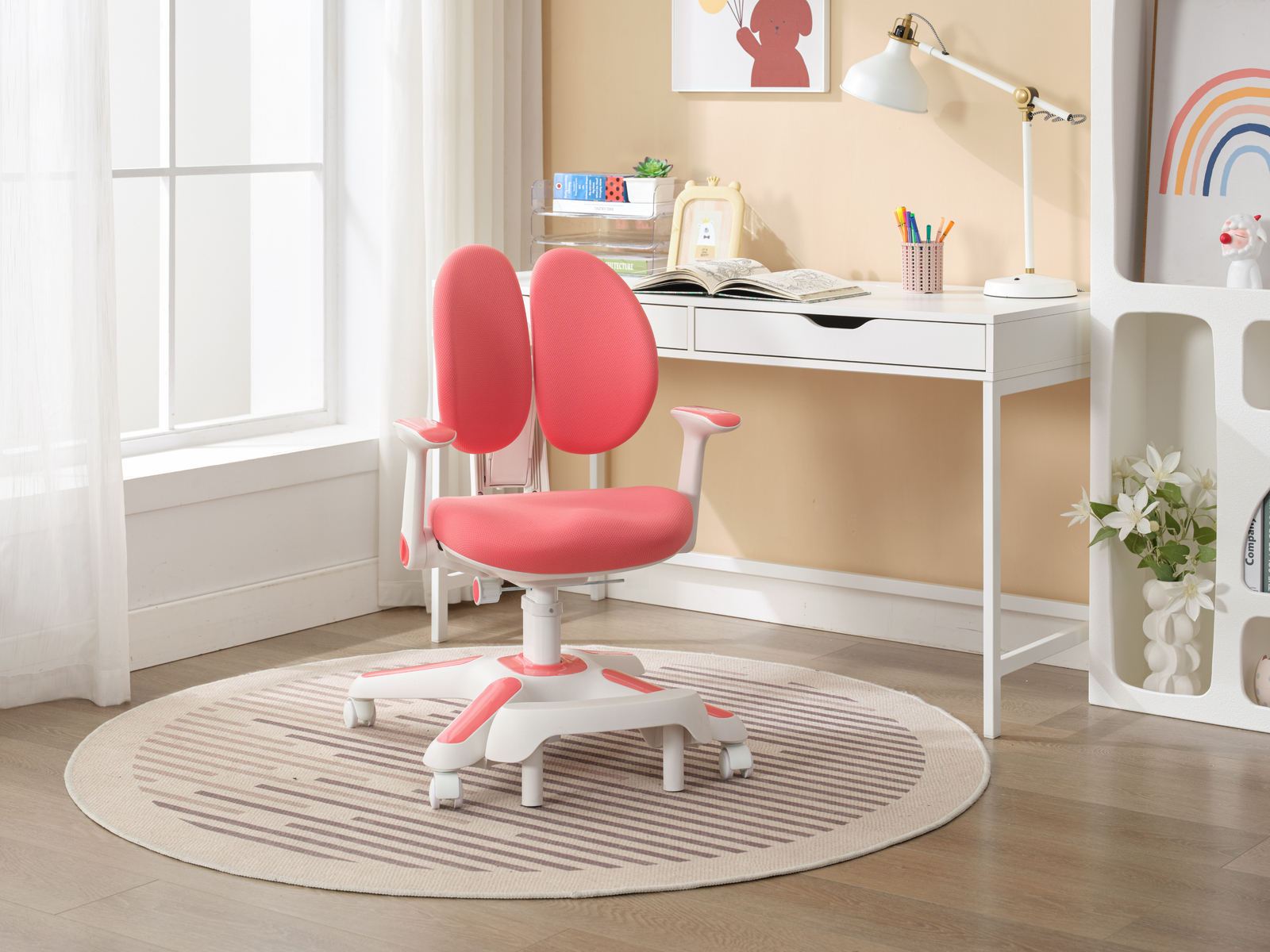 4x Ergonomic Kids Study Chairs Height Adjustable Pink - Image 3