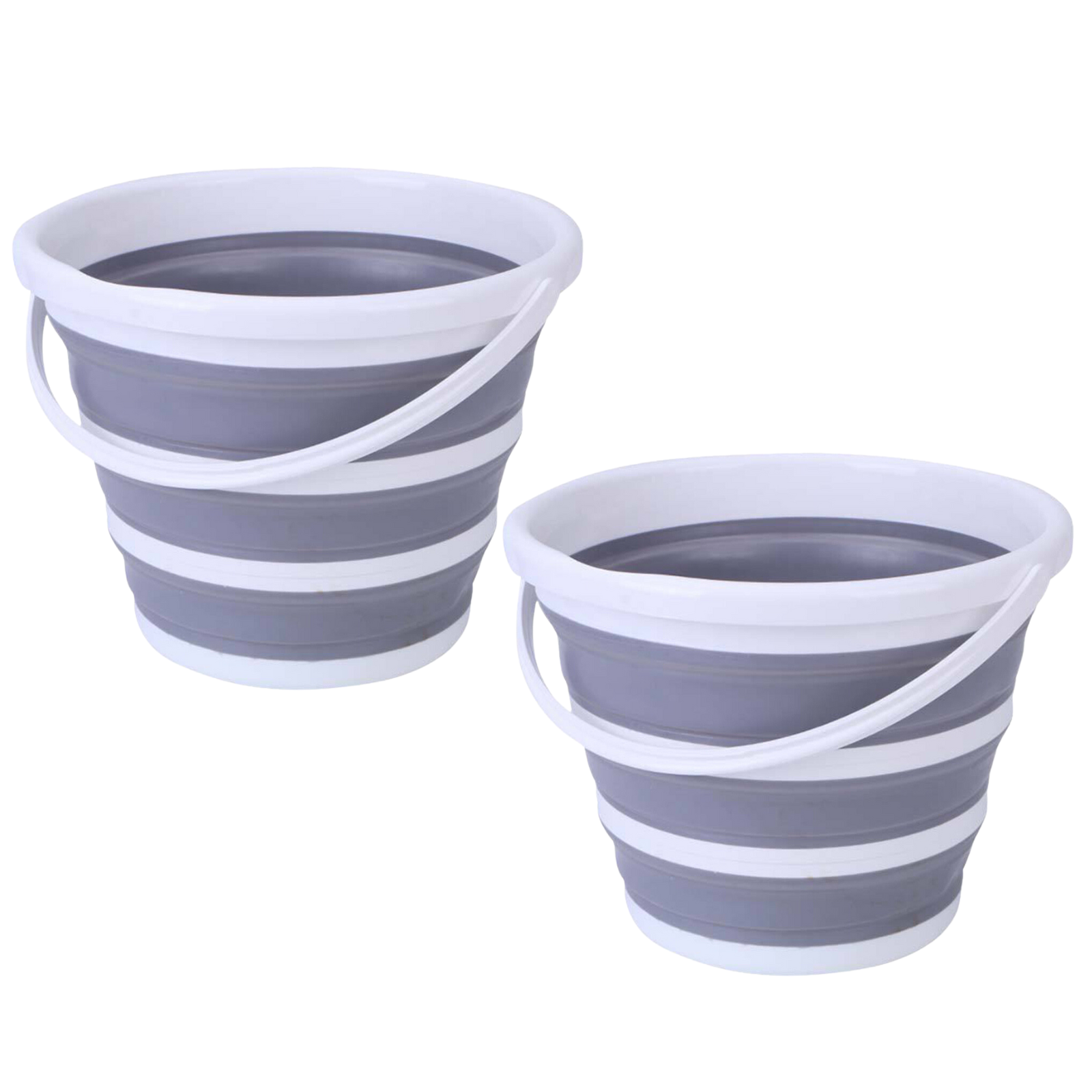 2x 10L Foldable Collapsible Bucket Silicone Camping Grey White