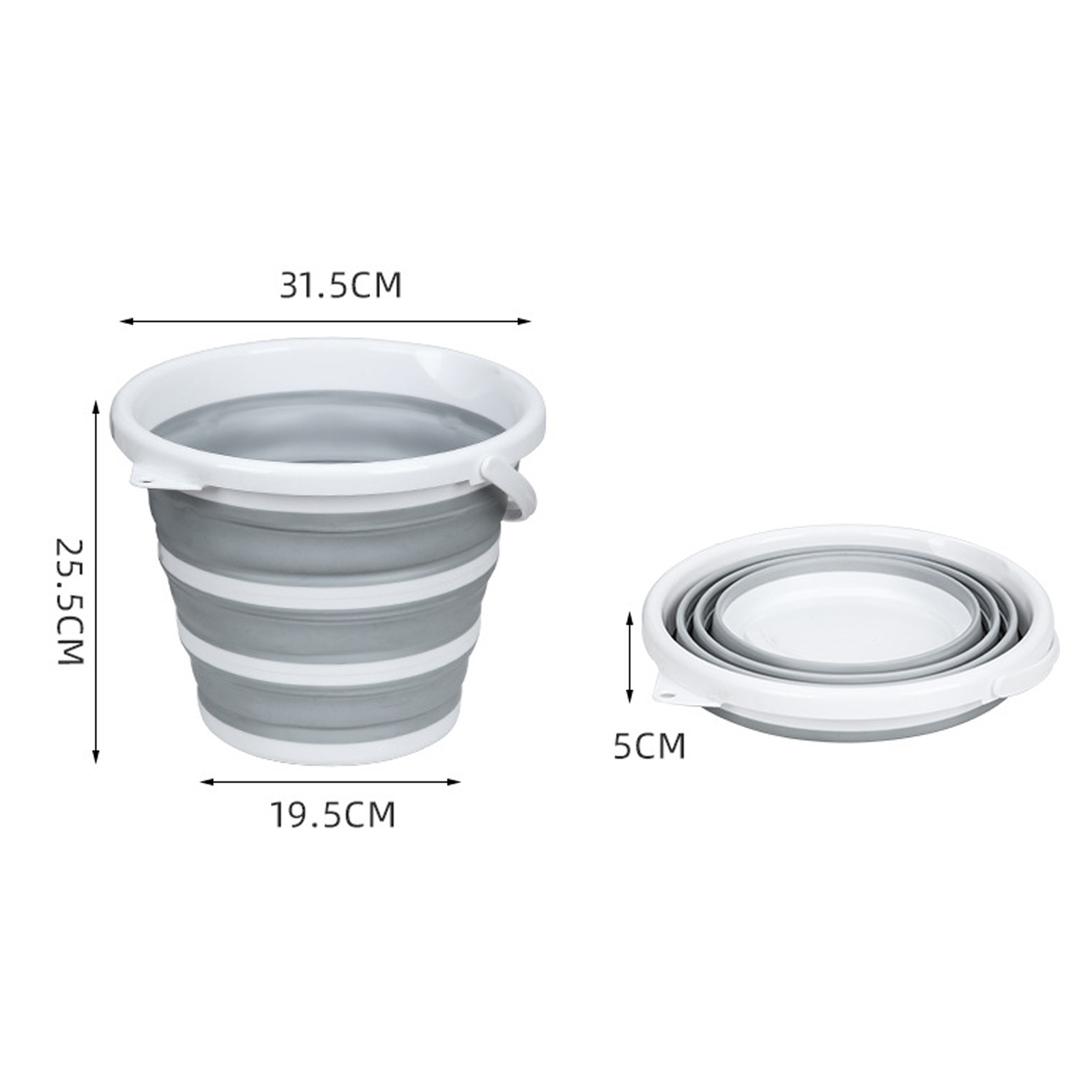 2x 10L Foldable Collapsible Bucket Silicone Camping Grey White - Image 5
