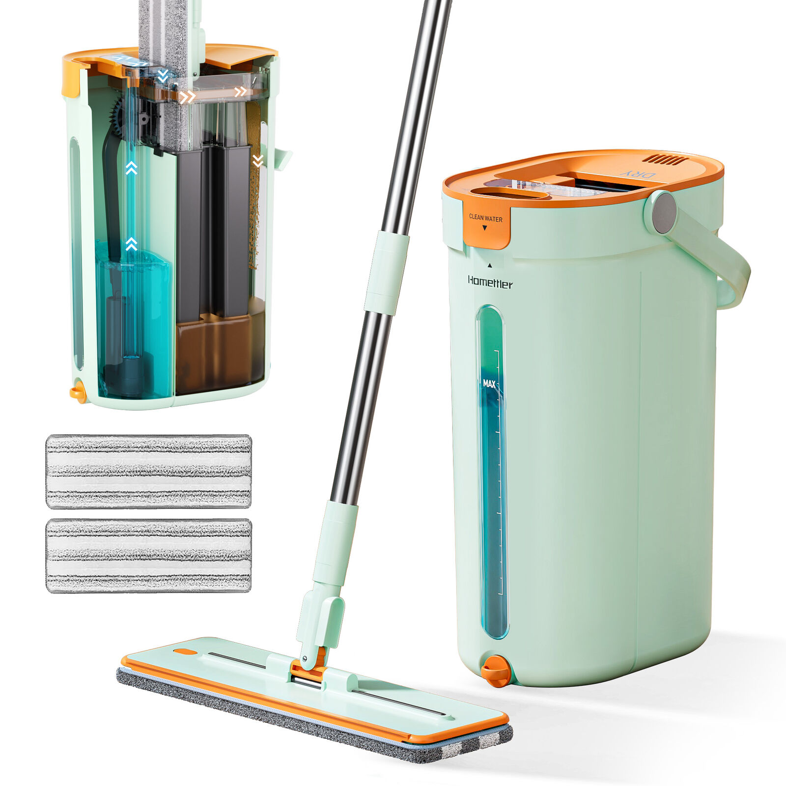 Premium Microfiber Flat Mop Bucket Set Light Green