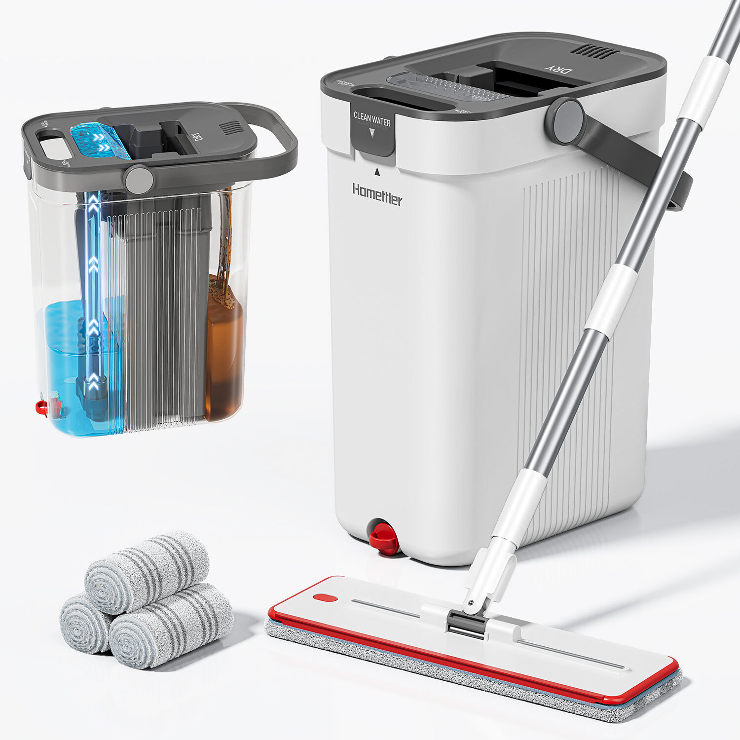 Premium Microfiber Flat Mop Bucket Set White