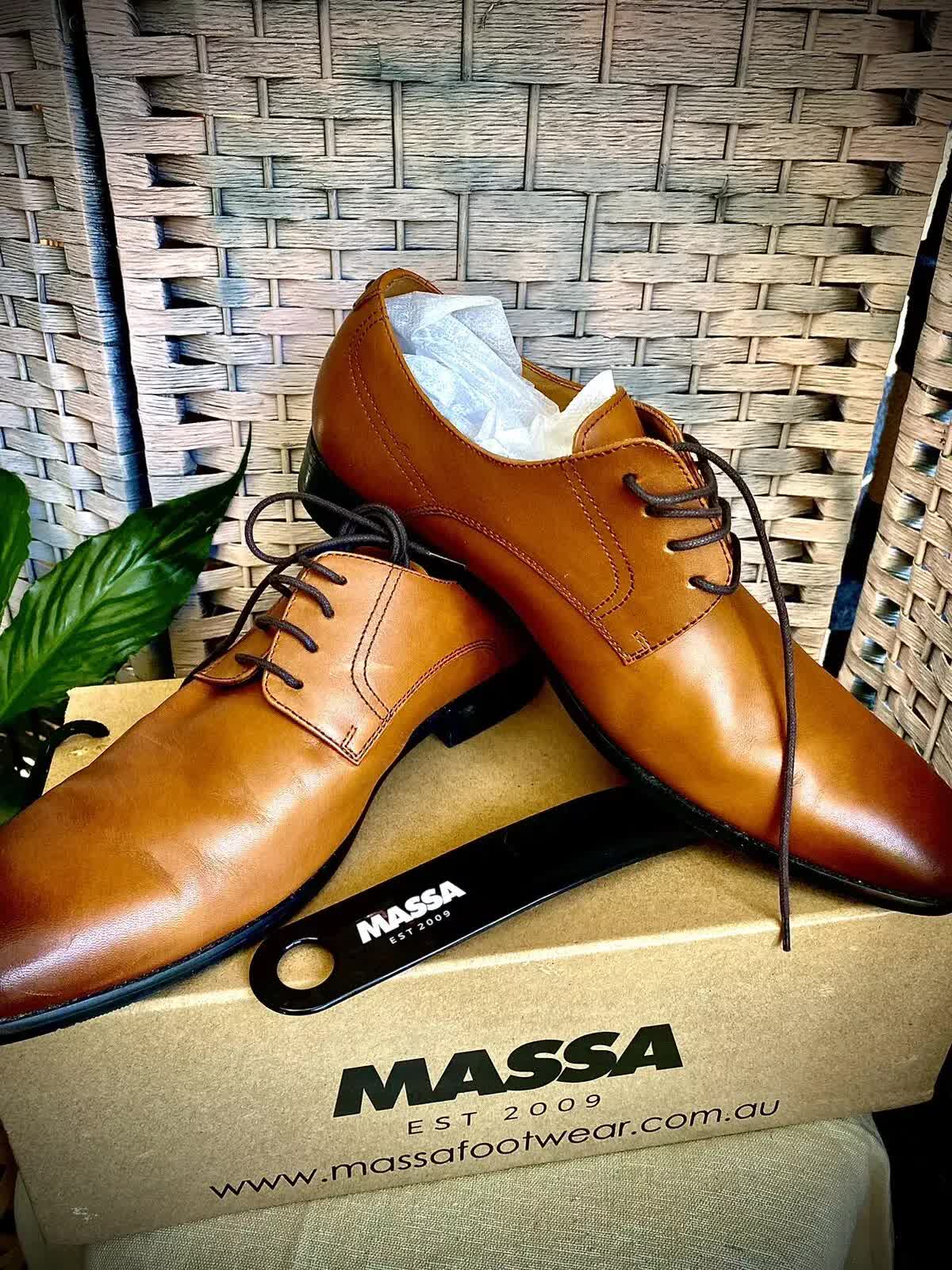 Massa Ascoli Leather Derby Dress Lace Up Shoes - Tan - UK 10