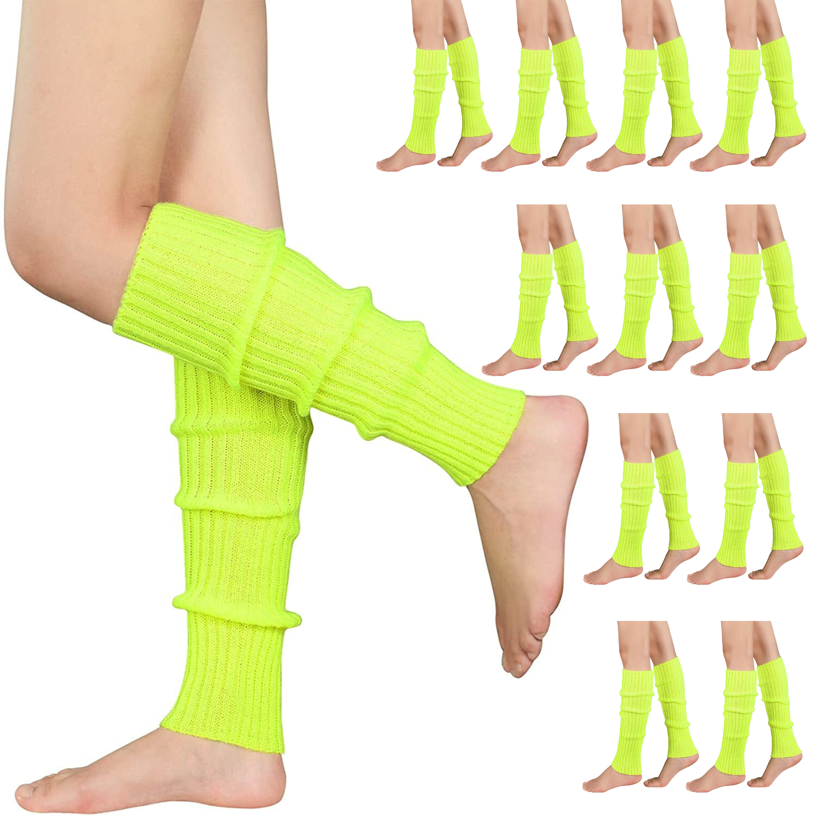 12x Leg Warmers Neon Dance Party Fluro Yellow