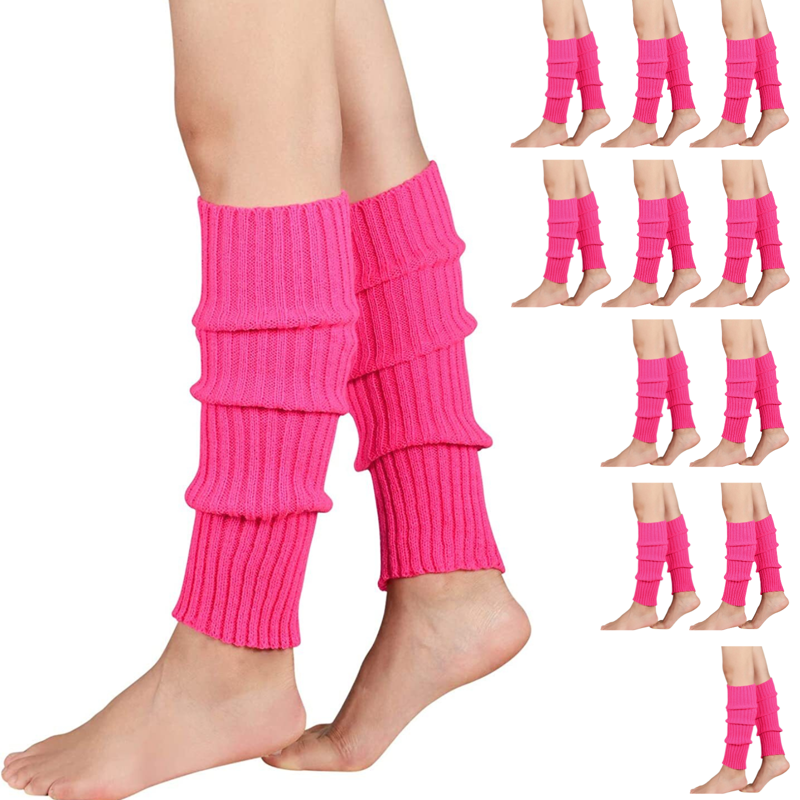 12x Leg Warmers Neon Dance Party Hot Pink