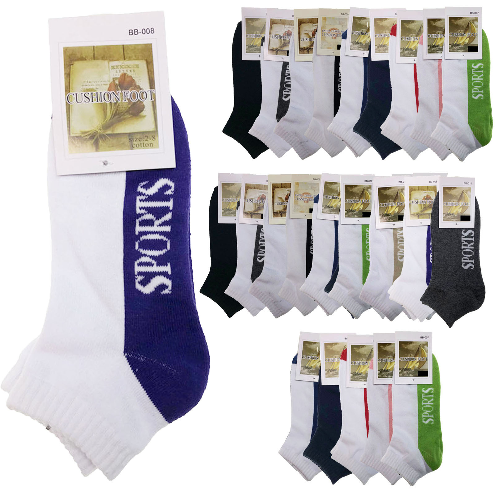 24-Pack Cotton Ankle Sports Socks - Assorted (11-14)