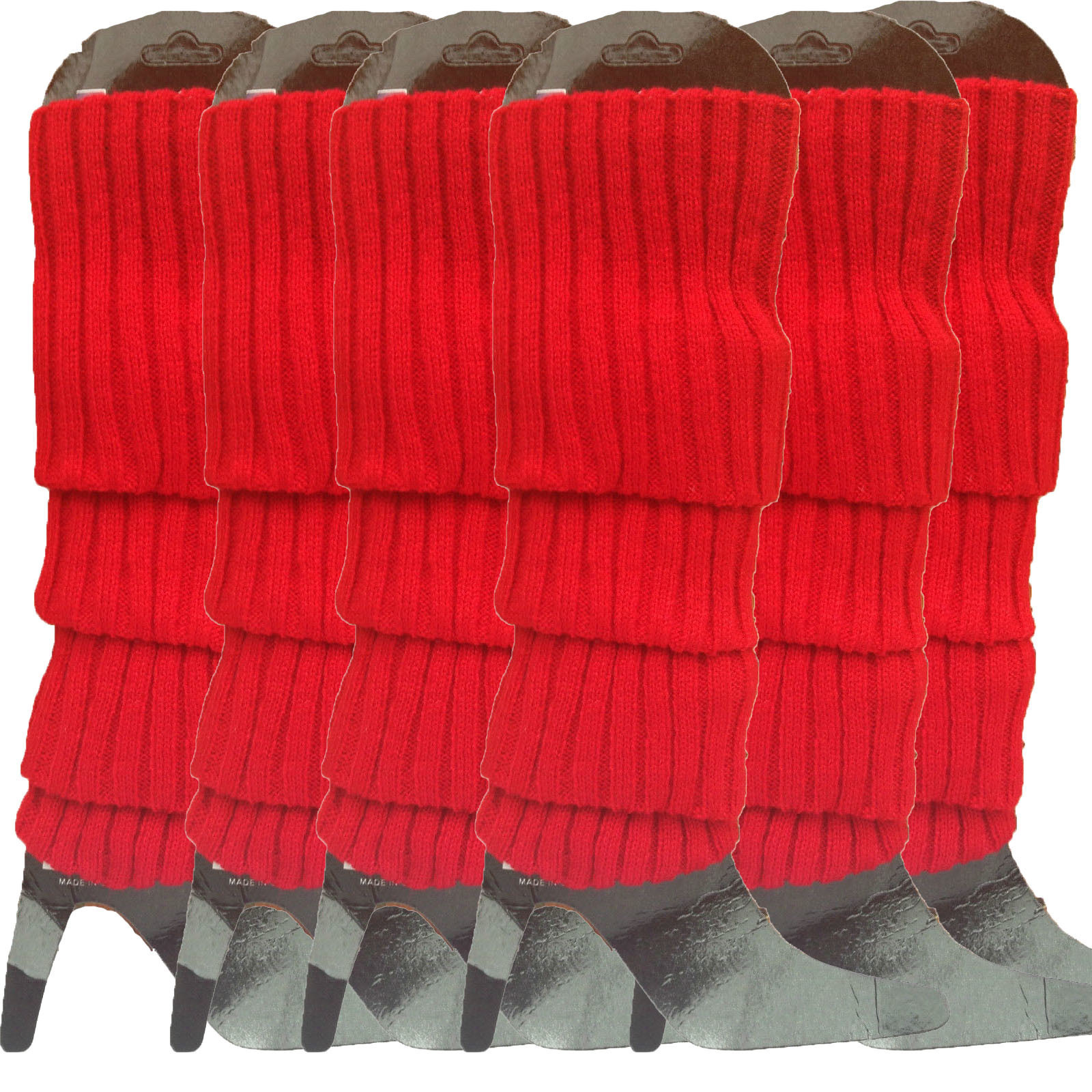 6x Womens Leg Warmers Disco Winter Knit Dance Party - Red