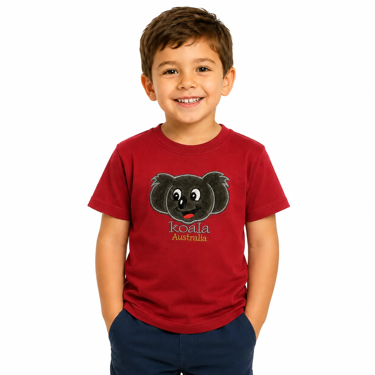 Kids KOALA AUSTRALIA T-Shirt Tee Souvenir Gift Childrens Child 100% Cotton Top - Red - Size 2