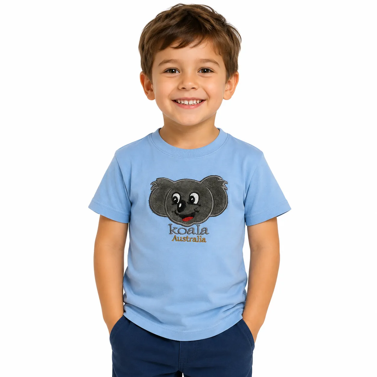Kids KOALA AUSTRALIA T-Shirt Tee Souvenir Gift Childrens Child 100% Cotton Top - Sky Blue - Size 1 - Image 2
